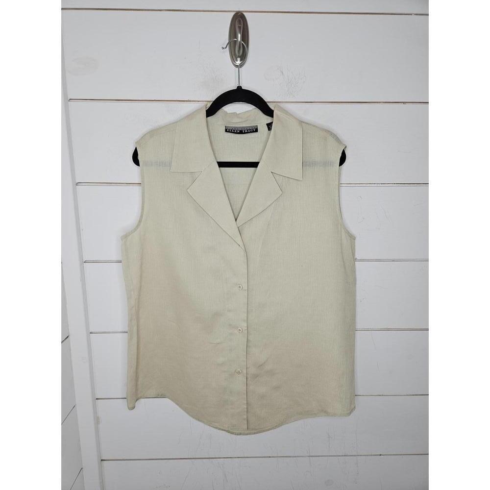 Linda Allard Ellen Tracy size 14 tan linen sleeveless blouse